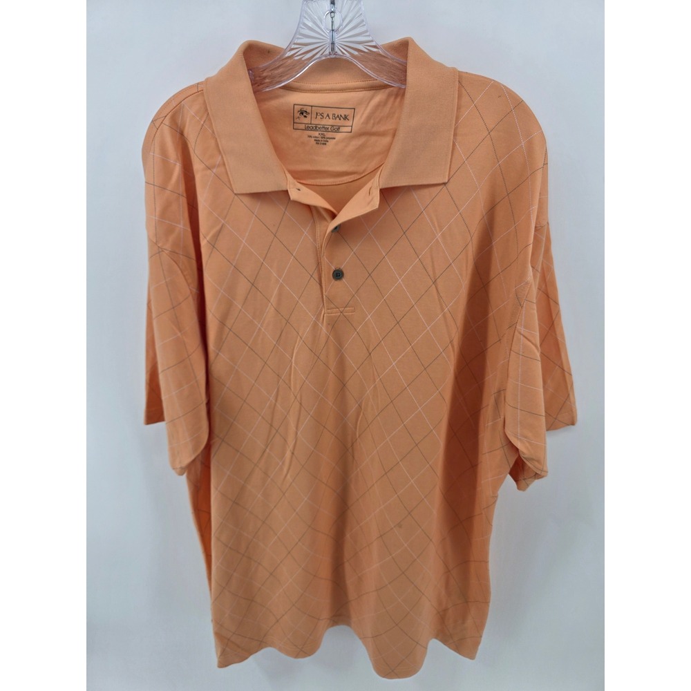 Jos A Bank Leadbetter Golf Polo Shirt XXL Peach Orange Diamond Grid Mens 3098
